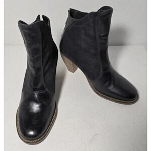 Anthropologie J Shoes Ranch 2 Calico Black Leather Ankle Boots Size 7.5 Women's